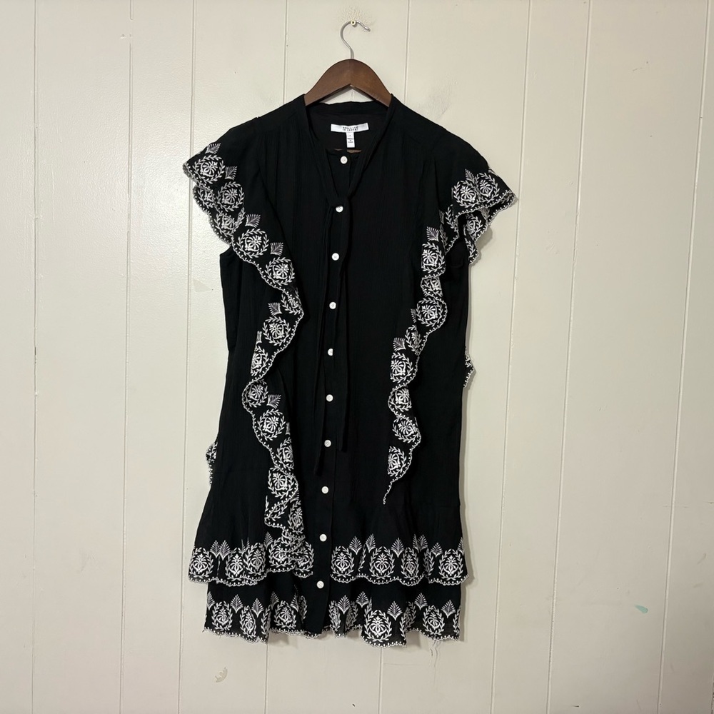 Derek Lam 10 Crosby Kalia Cascade Embroidered Ruffle Mini Dress Black 4 - Picture 3 of 9